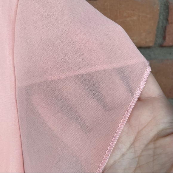 Peach Chiffon Top with Beaded Round Neckline and Crossover Flutter Sleeves - Picture 9 of 11